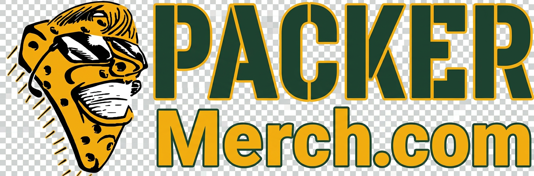 PackerMerch.com Cheese Guy mascot logo — Green Bay Packer fan merch